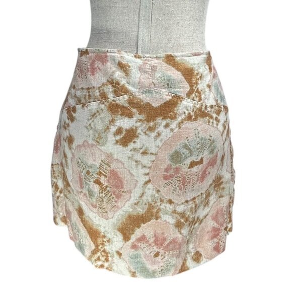 FREE PEOPLE Sweet As Beach Mini Skirt Sz 10 Sarong Wrap Tie Dye Multicolor Linen - Picture 7 of 13